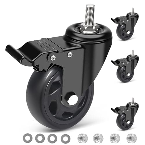 Image of IQWTU Heavy Duty Castor with Brake, 100MM Furniture Castors with M10 X 30mm Screw Stem, PU Casters Trolley Wheels with Bolts, 4 Threaded Swivel Castors 360° Rotation up to 550KG