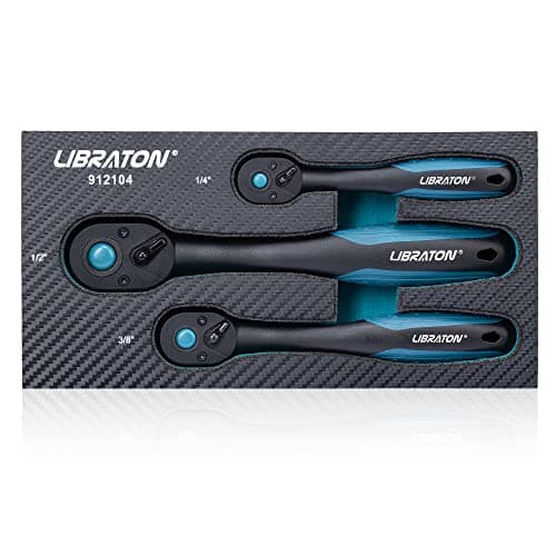 Image of LIBRATON Ratchet Handle, 3 PCS 1/4", 3/8", 1/2" Heavy Duty Drive Ratchet Socket Wrench with Quick-Release Head, 72 Teeth, Reversible Design, Comfort Grip for Car Repair, EVA Organizer