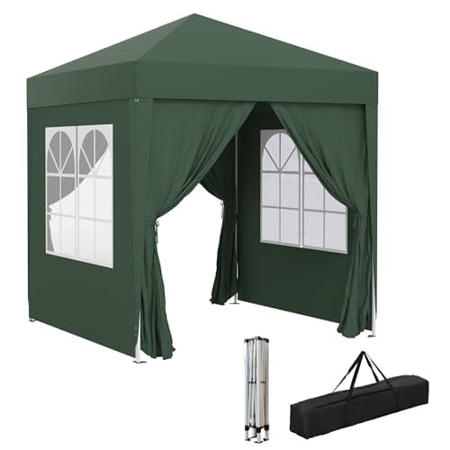 Image of Outsunny 2 x 2 m Garden Pop Up Gazebo, Wedding Party Tent Marquee, Water Resistant Awning Canopy with Sidewalls, Windows, Carry Bag, Green