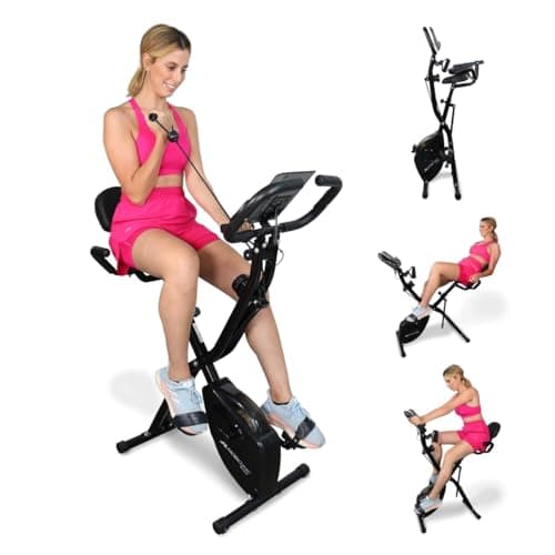 Image of Mobiclinic® Fitness, Folding Exercise Bike + Resistance Straps, 2 in 1, Everest, 8 levels, Up to 120Kg, LCD Display, Pulse Meter, Adjustable Seat, 2,5Kg Wheel, Trainer X-Bike