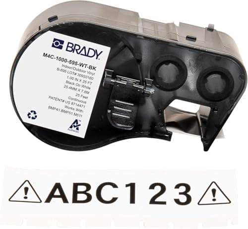 Image of Brady Vinyl Label Tape for Label Printer BMP41/BMP51/BMP53/M511 - Self Adhesive Printer Labels - Black on White (25,40 mm (W) x 7,62 m (L)) - M4C-1000-595-WT-BK