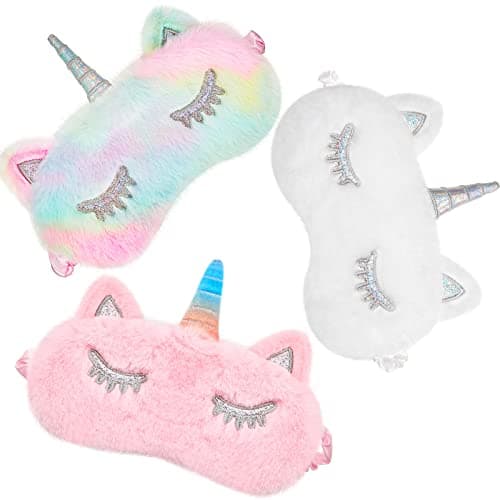 Image of Plush Sleeping Eye Cover 3 Pieces Soft Funny Eye Blindfold Cat Sleep Eye Cover Animal Sleeping Eye Shade for Kids Girls and Adult Travel (Mixed Colors, Pink, White,Cute Style)