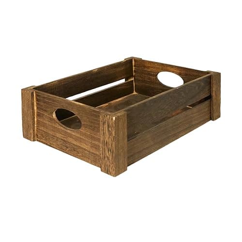 Image of Wickerfield Shallow Wooden Storage Box, Wooden Storage Crate with Handle, Wood Decorative Boxes, Stackable Organiser for Kitchen Office Pantry & Bathroom, Rustic Gift Hamper Box (Brown, Large)