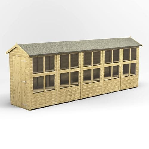 Image of Powersheds High Grade Pressure Treated Apex Potting Potting Greenhouse Wooden Shed with Security Features, Heavy Duty Frame, Galvanised Ironmongery, Throughout made from Extra Thick Timber (20x4)
