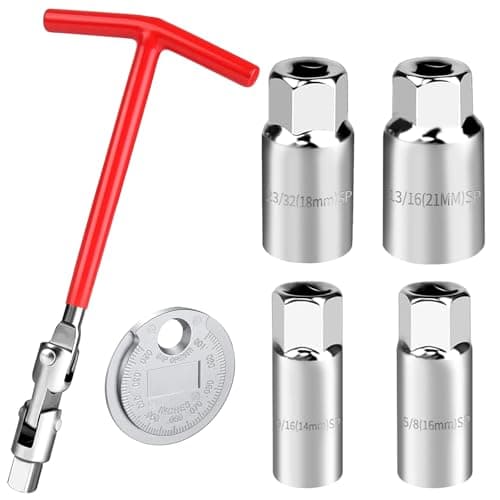 Image of 6 Pcs Spark Plug Wrench Set, T-Handle Spark Plug Removal Tool, Spark Plug Gap Gauge Hand Tool, Chrome Vanadium Steel, for Car, Motorcycle, ATV, Lawn Mower Maintenance, Repair, 14mm, 16mm, 18mm, 21mm