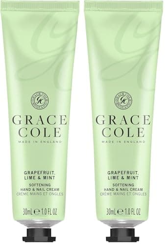 Image of Grace Cole Grapefruit Lime & Mint Fragrance Moisturising Hand and Nail Cream 30ml - Essential Oils - Vegan and Cruelty Free, No SLS or Parabens - Made In England (Pack of 2)
