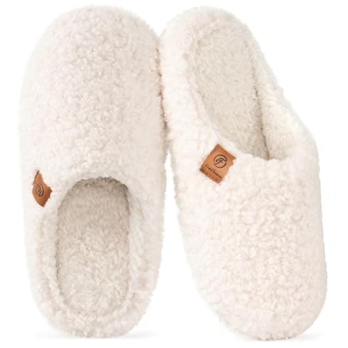 Image of EverFoams Women's Mule Slippers Comfy Warm Shearling Lightweight Breathable Memory Foam Anti-Slip House Shoes Beige, 7-8UK