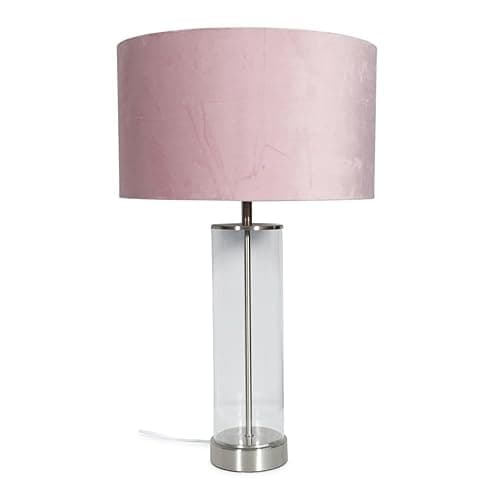 Image of ValueLights | Clear Tube and Brushed Chrome Metal Bedside Table Lamp with a Blush Pink Velvet Shade | Table Lamps, Home Décor & Improvement Essential