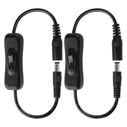 Image of KUOQIY 2 PCS DC Inline On/Off Switch, 5.5x2.1mm, DC Power Extension Cord with Switch, Male to Female Adapter Connector Cord, for LED Strip Light, Black