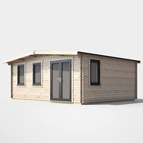 Image of POWER High Grade Premium Apex Chalet Log Cabin with Double Door, EPDM Rubber Roofing, Door & Window Flexibility, made from Extra Thick Timber & Toughened Glass (Right Orientation Door)