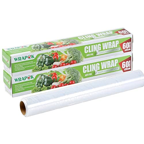 Image of WRAPOK 2 x Cling Film Food Grade Wrap Plastic Catering Foodservice Tools for Kitchen, 300 mm x 60 m