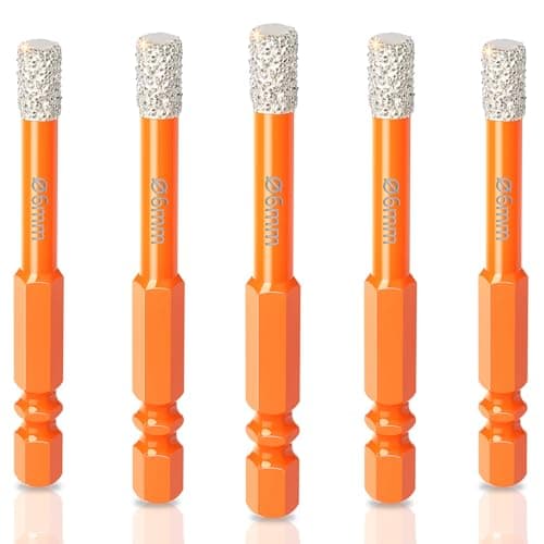 Image of HIPX 6mm Tile Drill Bit, Diamond Drill Bit for porcelain tiles, 5 Pcs 6mm Hex Shank Diamond Drill Bit Sets for Granite, Ceramic, Marble, Brick, Glass, Hard Materials