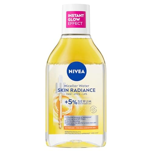 Image of NIVEA Skin Glow Serum Infused Micellar Water (400ml), Revitalising Micellar Cleansing Water with Amino Acid and 5% Vitamin C and E, Gentle Waterproof Makeup Remover