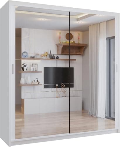 Image of SLIDING WARDROBE 4U Double Mirror Sliding Door Wardrobe with LED LIGHT 90/120/150/180/203 (White, 120cm)