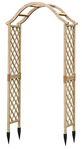 Image of Selections Wooden Garden Arch with Curved Top (Tan) Arbour Focal Point Plant Frame with Ground Spikes
