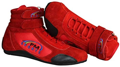 Image of PM Sports New Kids Junior Karting Boots Race Rally Track Boots with Suede & Mesh Racewear (Red, UK 6)