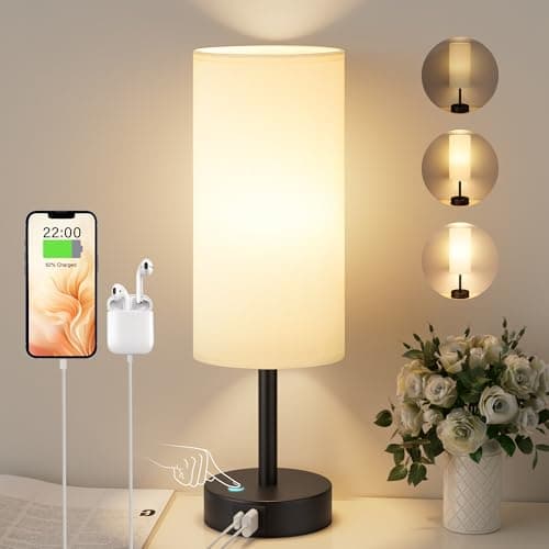 Image of Aooshine White Bedside Lamps, Touch Lamp with Black Metal Base(Bulb Included)