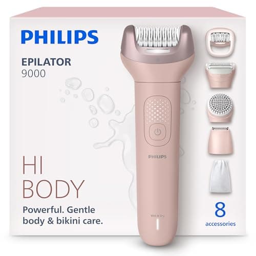 Image of Philips Epilator Series 9000 - Cordless Wet and Dry Electric Epilator, Hair Removal for Legs, Body and Bikini, with ProGuide, 8 Accessories, 60 min. Runtime, Model BRE719/00