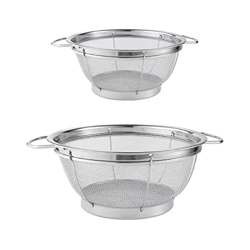 Image of Royal Cuisine Set of 2 Stainless Steel Colanders with Loop Handles Food Strainer for Kitchen Drain Basket for Pasta/Vegetable/Rice/Fruit