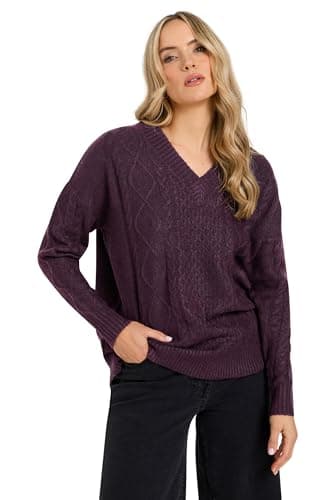 Image of Long Tall Sally - LTS Tall Dark Cable Knit V-Neck Jumper - Women's Purple