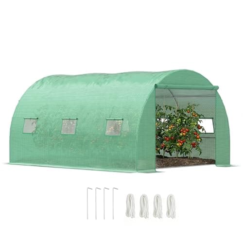 Image of Outsunny Walk-in Polytunnel Greenhouse, Outdoor Garden Tunnel Greenhouse Tent with Zipped Roll-Up Door and 6 Mesh Windows, 4 x 3M