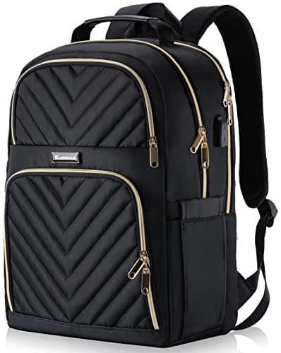 Image of Kuosdaz Backpack Women, 15.6 Inch School Backpack Girls Teenager with USB Charging Port, Laptop Backpack Stylish Daypack Waterproof for School, Uni, Travel, Work, Black