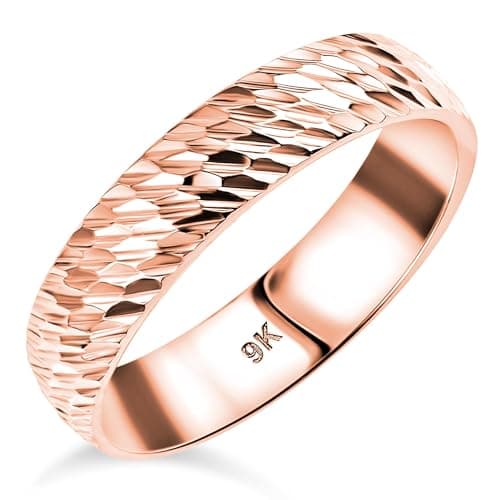 Image of TJC 9K 5mm Diamond Cut Gold Wedding Band Rings for Women & Men in Rose Gold | Plain & Diamond Band Rings for Ladies & Gentlemen Size - M