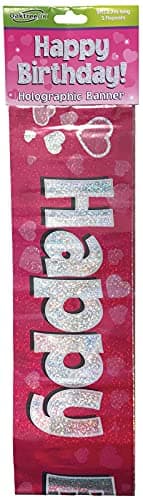 Image of 9ft Banner Happy Birthday Pink holographic