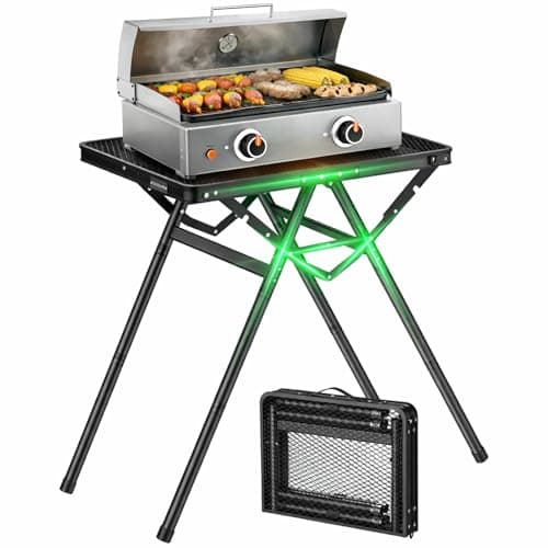 Image of GARLLEN Folding Grill Table Max Capacity 180 lbs, 3 Adjustable Height Camping Table with Heat-Resistant Tabletop, Aluminum Picnic Table with Stable Structure for BBQ, Camping, Outdoor, 23.6"L x 15.7"W