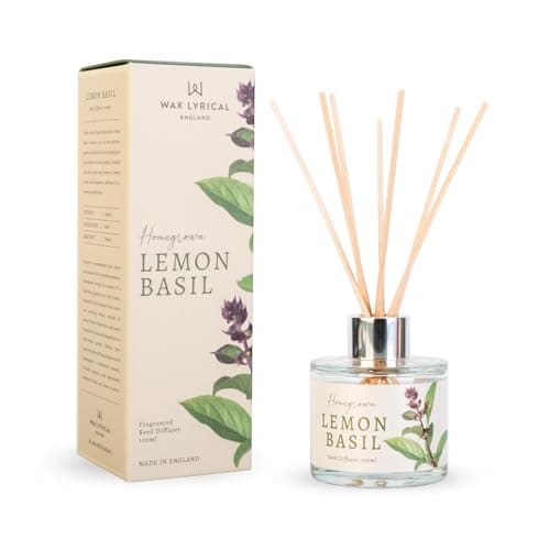 Image of Wax Lyrical Homegrown Lemon Basil Reed Diffuser 100ml, Clear With Silver Accent