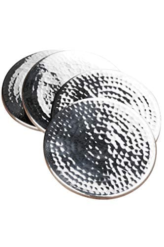 Image of Premier Housewares Coasters - Set of 4, Hammered Stainless Steel, Silver, H2 x W9 x D9cm