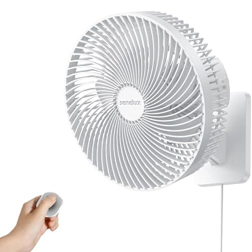 Image of Senelux 10-Inch Oscillating Wall Mounted Fan with Remote Control, High Performance 4 Speed Settings, Adjustable Tilt, 1.8m Cable, Ultra Quiet, Ideal for Bedroom, Garage, Office, White