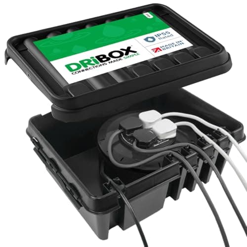 Image of DRiBOX – Large IP55 Weatherproof Outdoor Electrical Connection Box 40 x 31 x 14.5cm – Power Cord Enclosure for Christmas Lights, Timers, Extension Cables, Leads, Reels, Transformers (Large, Black)