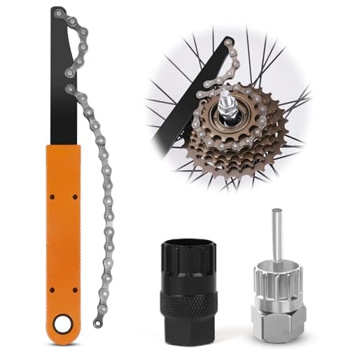 Image of flintronic Bike Chain Whip Tools Kit - Chain Whip Tool, Bottom Bracket Cassette & Freewheel Removal Tool - Kit for 6, 7, 8, 9, 10, 11 Speed Chains (Orange)