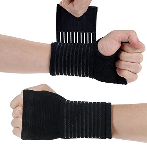Image of ACWOO Wrist Brace, 2 Pack Elastic Wrist Support with Strap, Wrist Compression Wrap Adjustable Wrist Strap Relieves Wrist Pain, Tendonitis, Sports Use for Men and Women, Right & Left Palm Support Black