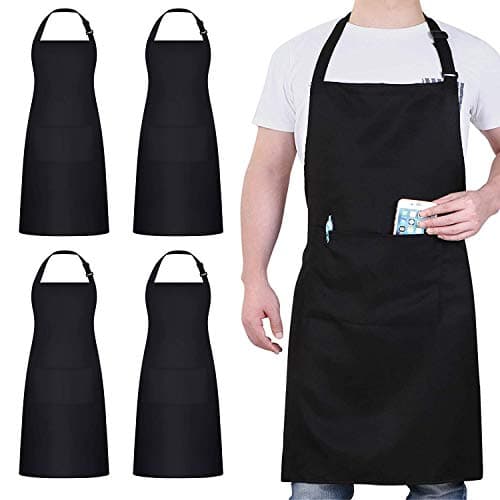 Image of atopo 4 Packs Chef Apron, Waterproof Catering Apron with 2 Pockets, Adjustable Work Aprons Perfect for Kitchen Cooking Painting Gardening Cleaning Restaurant BBQ, Personalised Aprons (Black)