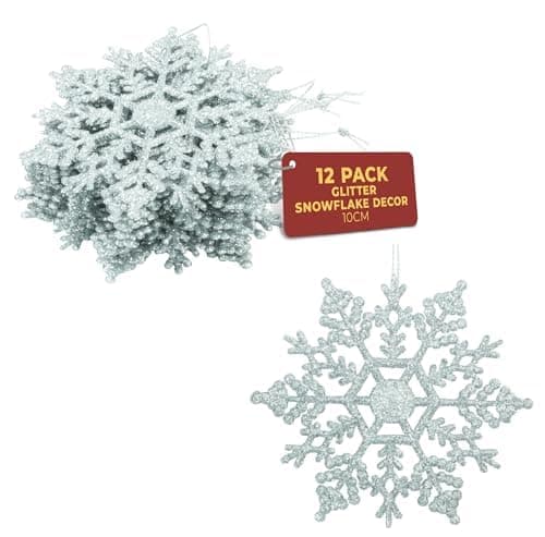 Image of Festive Fix Snowflake Christmas Tree Decorations – Pack of 12 Silver Hanging Snowflakes 10 cm – Sparkling Xmas Tree Ornaments for Home & Outdoor Use, Winter Wonderland Holiday Décor