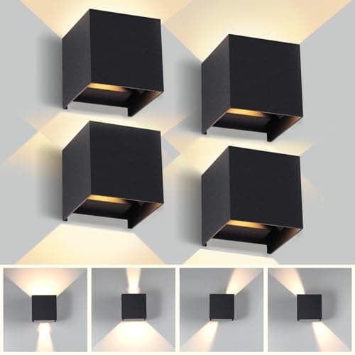 Image of CHENBEN Outdoor Wall Lights 12W Waterproof IP65 Aluminum Black Indoor Wall Lamp LED Outside Wall Lights Adjustable Beam 3000K Warm White for Garden Bedroom Living Room Aisle (4 Pack)