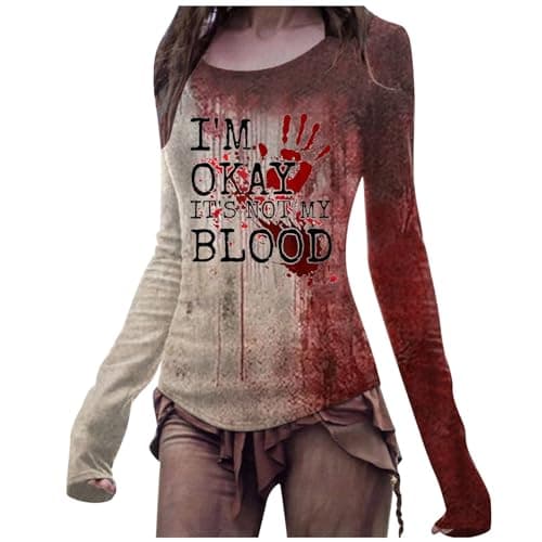 Image of Halloween Costume Cosplay Women's Crew Neck Casual Fashion Printed Short Sleeve T-Shirt, Wine Red, XL