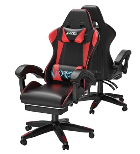 Image of Racingreat Massage Gaming Chair with Footrest, Ergonomic Reclining Office Chair with Lumbar Back Massage & Headrest for Office & Home (Red)