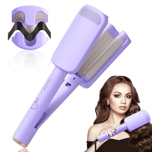 Image of Vmxlso French Wave Curling Iron, 32mm Mermaid Styler With 4 Gears Temperature Control for Long/Short Hair - Fast Heating Purple Curler