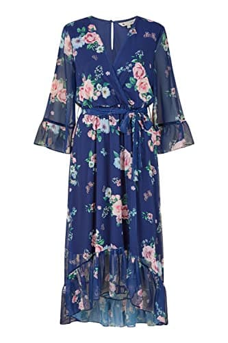 Image of Yumi Navy Floral Wrap Dress with Dipped Hem 8 Navy