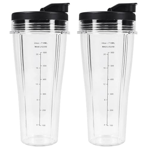 Image of GINOYA Blender Replacement Parts 24oz for Ninja Blender BN750UK BN800UK BN495UK CB350UK CB150UK CB100UK, 2pcs 710ml Cups with Sleeves Compatible with Ninja Blender