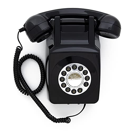Image of GPO 746 Wall-Mounted Push-Button Retro Landline Phone, Vintage Landline Telephone for Home, Office, Retro Phones with Authentic Bell Ring and Curly Cord, Black