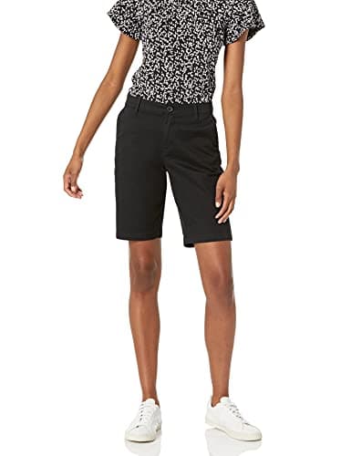 Image of Amazon Essentials Women's Mid-Rise Slim-Fit 10" (25 cm) Inseam Bermuda Chino Shorts, Black, 14