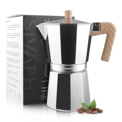 Image of Sivaphe Stovetop Coffee Maker 3/6/9 Cups, Aluminium Moka Pot Italian Espresso Maker with Heat-Resistant Handle (silver, 12 cups)