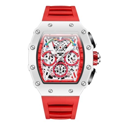 Image of RORIOS Tonneau Wristwatch for Men Analogue Quartz Watch Silicone Sport Wrist Watch Men’s Fashion Luminous Date Calendar Watches Red