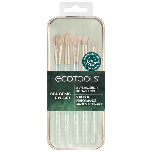 Image of EcoTools Sea Gems Eye Makeup Tool Kit with Reusable Tin, Vegan Cruelty-Free, Liquid, Cream and Powder Compatible, 6 Piece Set