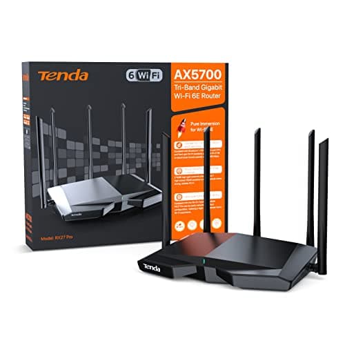 Image of Tenda AXE5700 Tri-Band WiFi 6E Router(RX27 Pro), 6GHz band, High Power 5 * 6dBi Antennas, Wide Coverage, Intelligent Diagnostics, 160MHz Bandwidth, Up to 200 devices