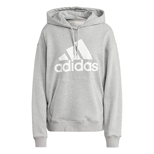 Image of adidas Women's Essentials Big Logo Oversized French Terry Hoodie, medium grey heather/white, XL